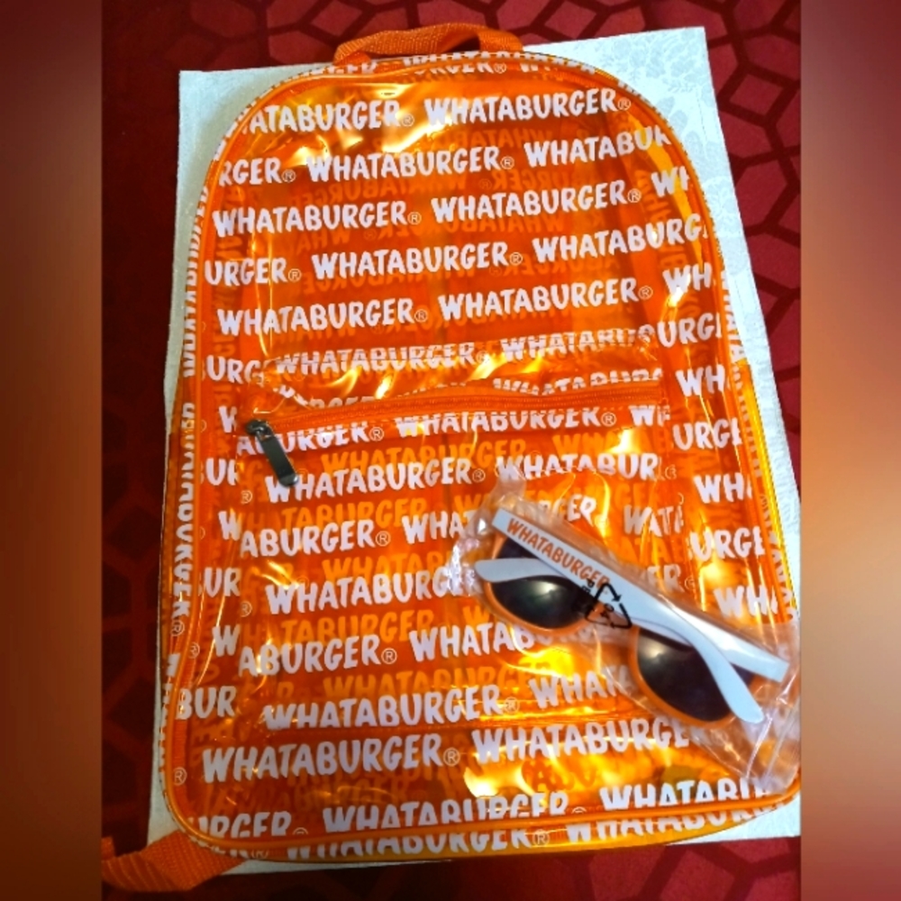 New WHATABURGER clear see through orange plastic transparent backpack